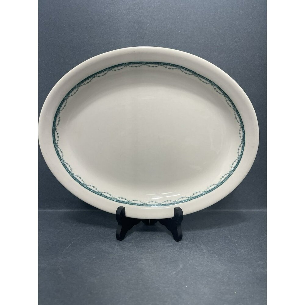 Vintage Shenango China Oval Platter with Green Floral Border